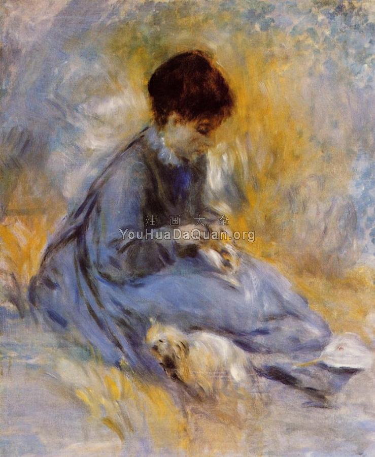 Young Woman with a Dog - 皮埃尔·奥古斯特·雷诺阿